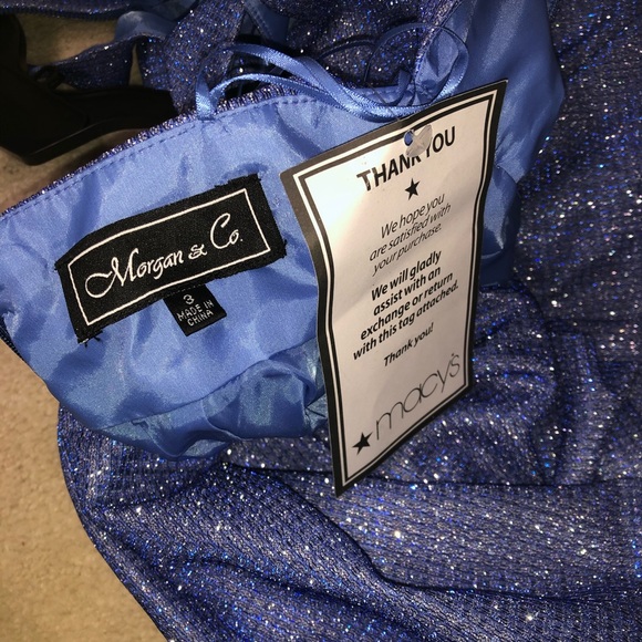 NWT Morgan & Co Blue Glitter Shimmer Pleated Gown - Picture 8 of 16